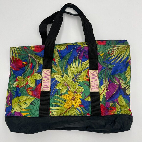 Vintage Bag Tropical Parrot Bird Tote Bahamas Preloved Green Retro Palm Leaves‎ - Picture 2 of 14